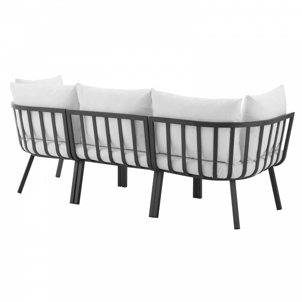 Riverside 3 Piece Outdoor Patio Aluminum Sectional Sofa Set, Gray White