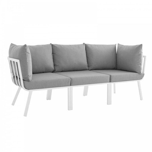 Riverside 3 Piece Outdoor Patio Aluminum Sectional Sofa Set, White Gray