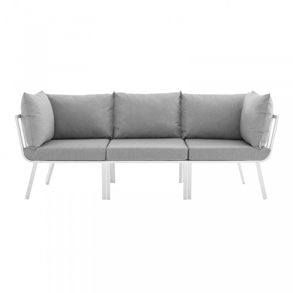 Riverside 3 Piece Outdoor Patio Aluminum Sectional Sofa Set, White Gray