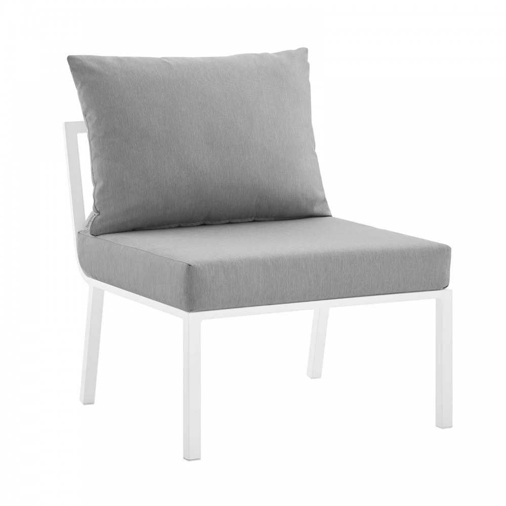 Riverside 3 Piece Outdoor Patio Aluminum Sectional Sofa Set, White Gray