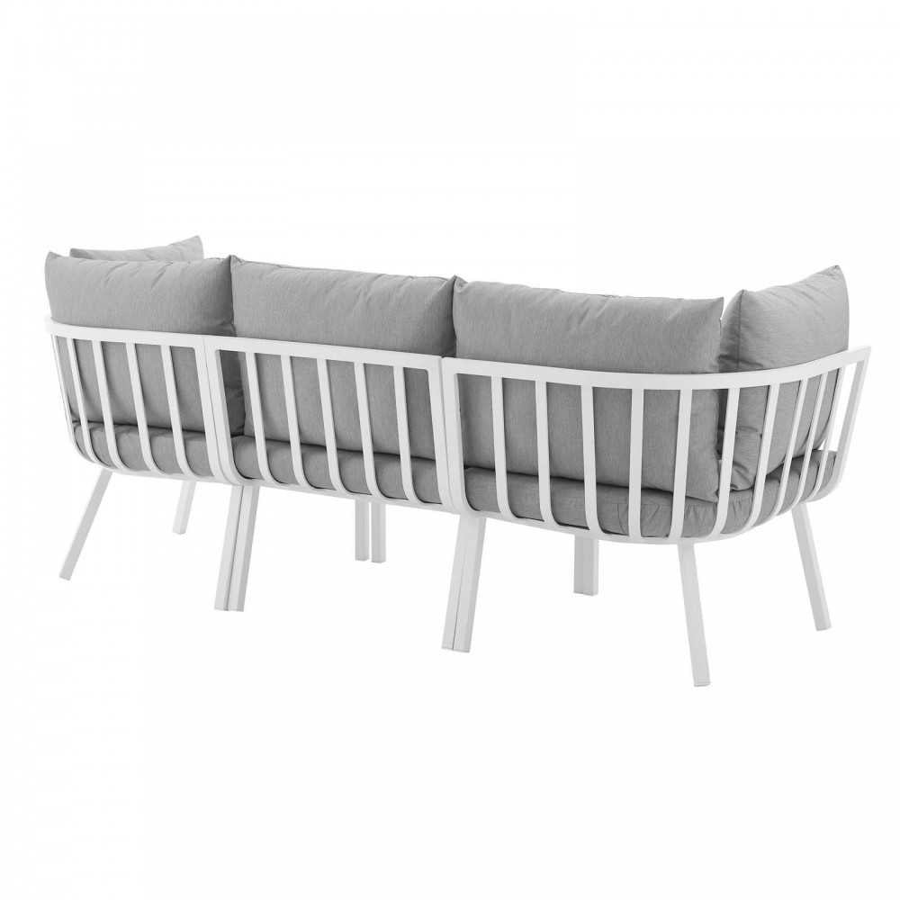 Riverside 3 Piece Outdoor Patio Aluminum Sectional Sofa Set, White Gray
