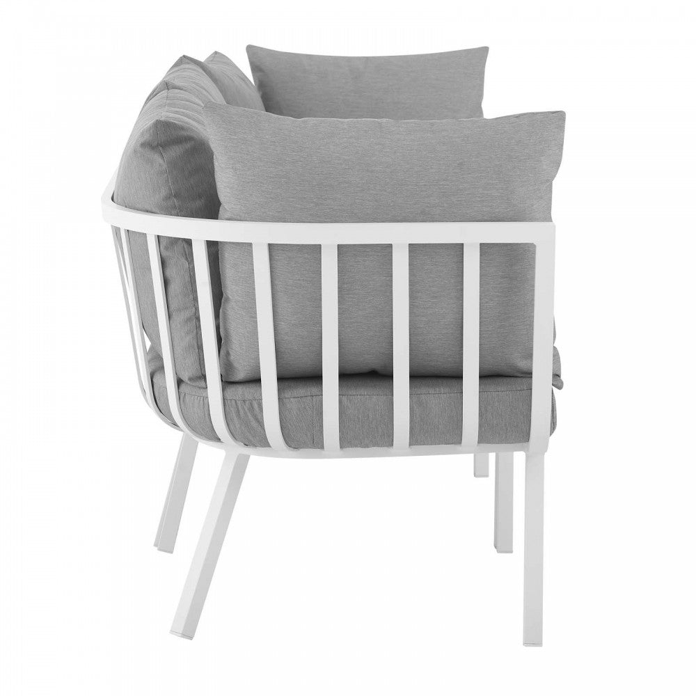Riverside 3 Piece Outdoor Patio Aluminum Sectional Sofa Set, White Gray