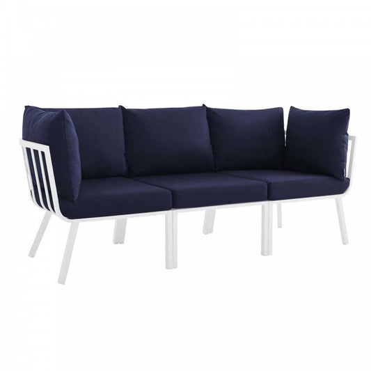 Riverside 3 Piece Outdoor Patio Aluminum Sectional Sofa Set, White Navy