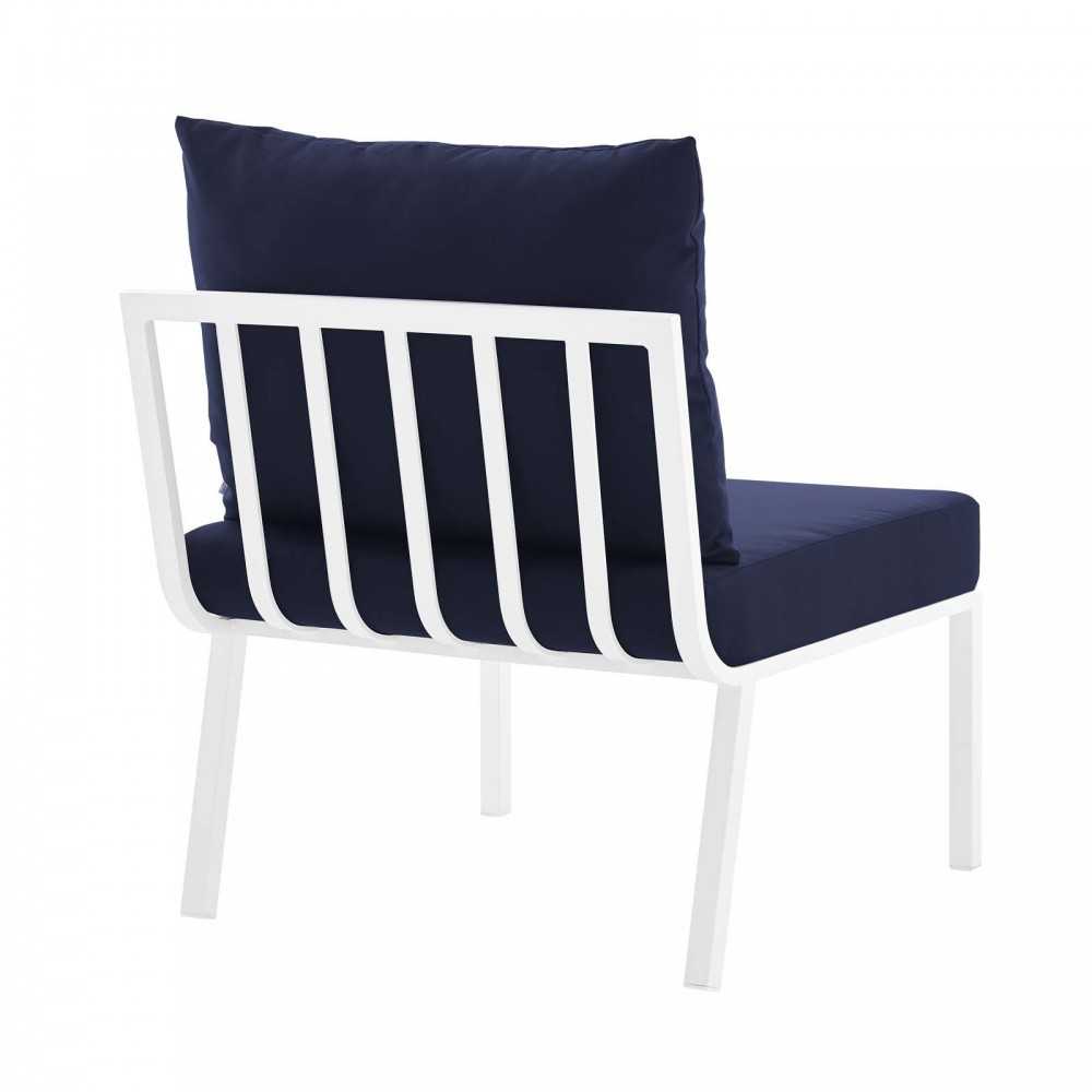 Riverside 3 Piece Outdoor Patio Aluminum Sectional Sofa Set, White Navy