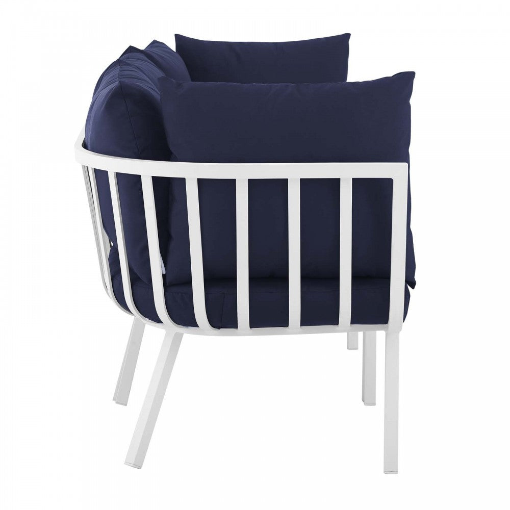 Riverside 3 Piece Outdoor Patio Aluminum Sectional Sofa Set, White Navy