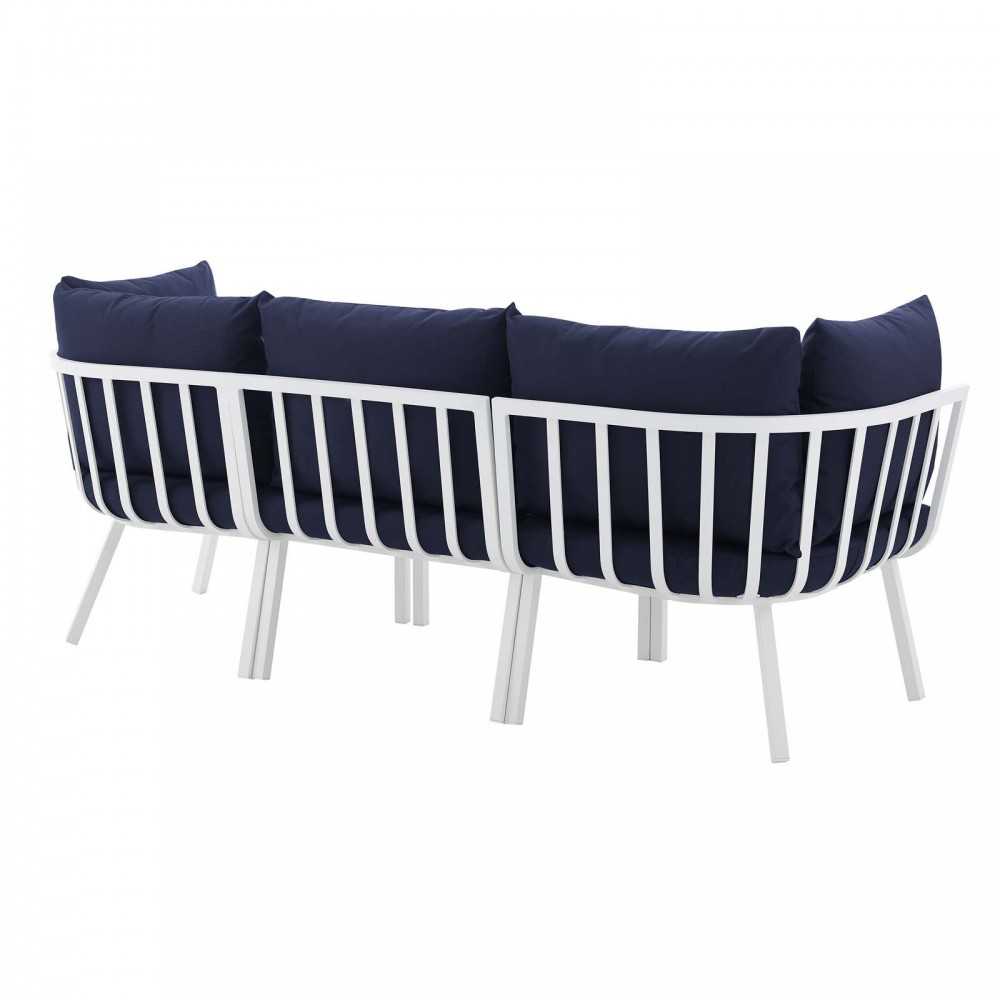 Riverside 3 Piece Outdoor Patio Aluminum Sectional Sofa Set, White Navy