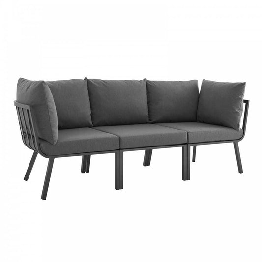 Riverside 3 Piece Outdoor Patio Aluminum Sectional Sofa Set, Gray Charcoal