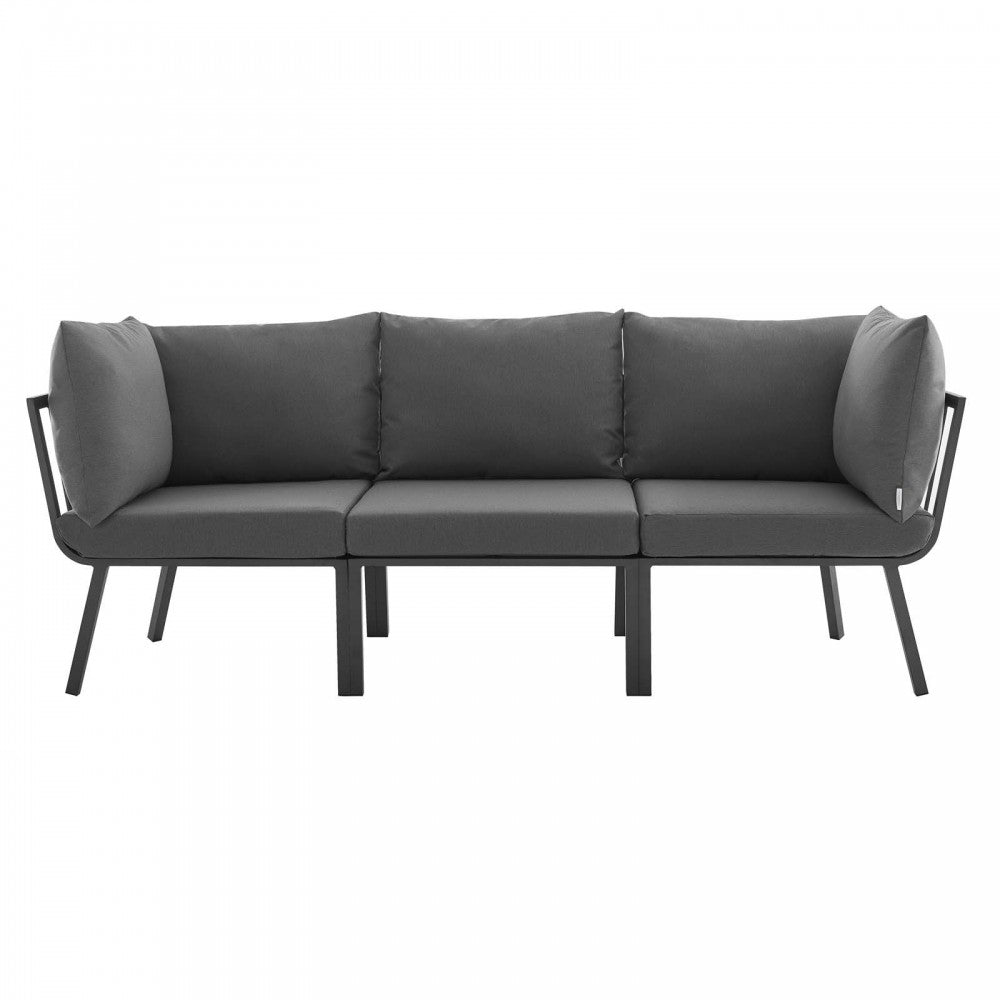 Riverside 3 Piece Outdoor Patio Aluminum Sectional Sofa Set, Gray Charcoal
