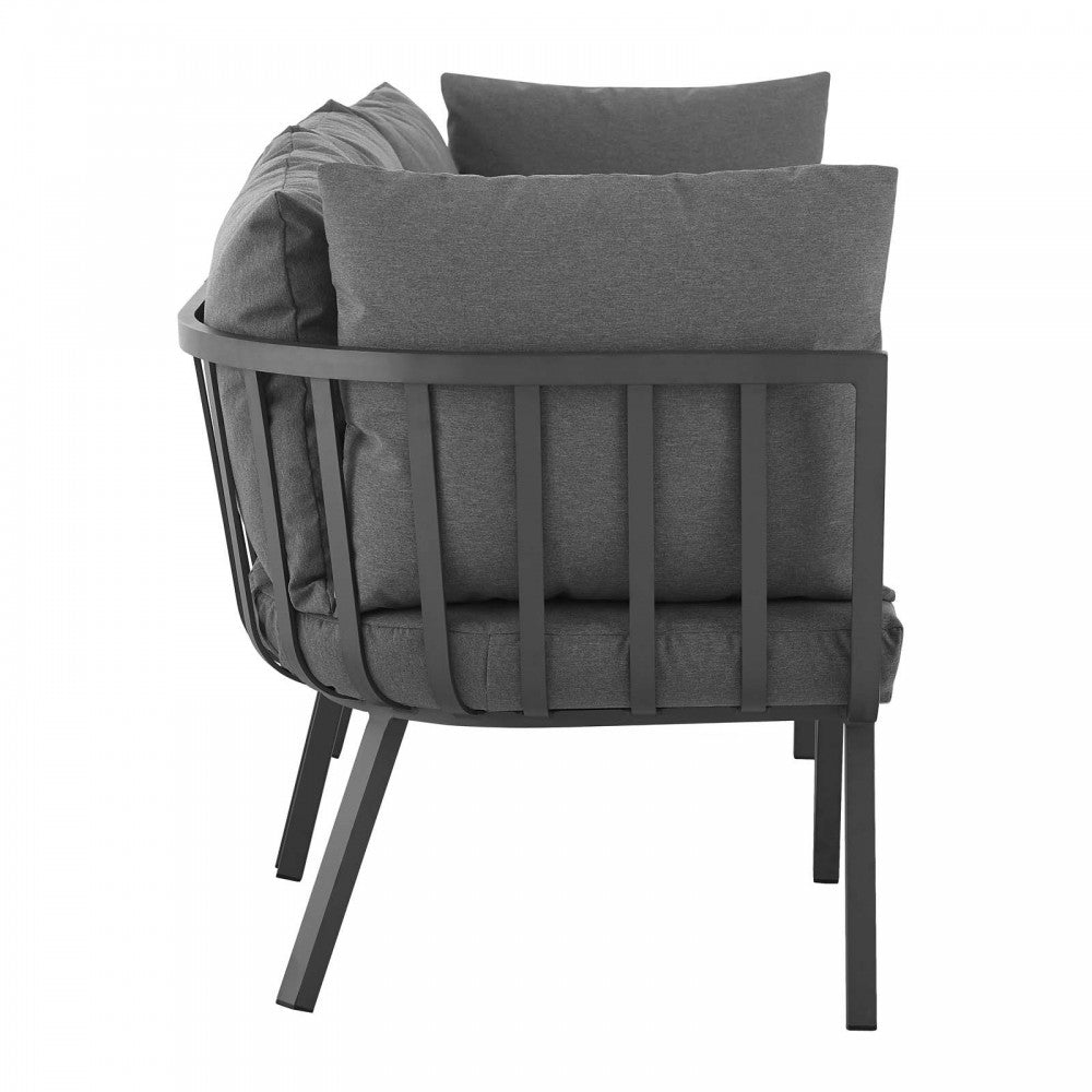 Riverside 3 Piece Outdoor Patio Aluminum Sectional Sofa Set, Gray Charcoal