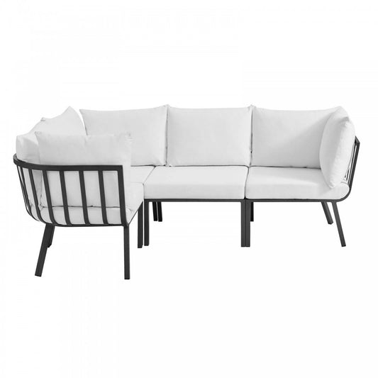 Riverside 4 Piece Outdoor Patio Aluminum Sectional, Gray White