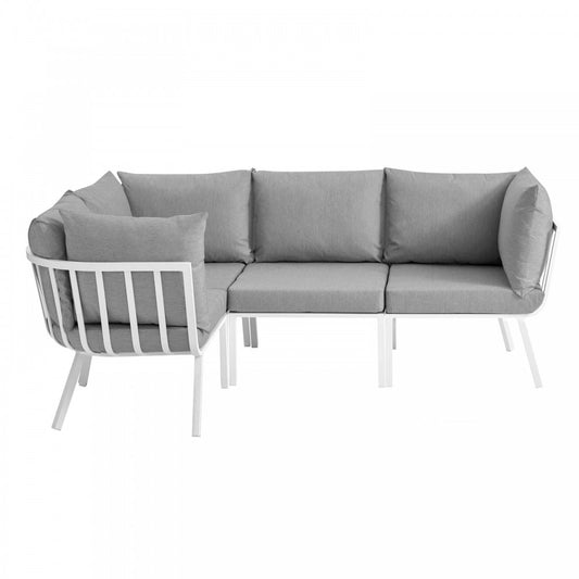 Riverside 4 Piece Outdoor Patio Aluminum Sectional, White Gray