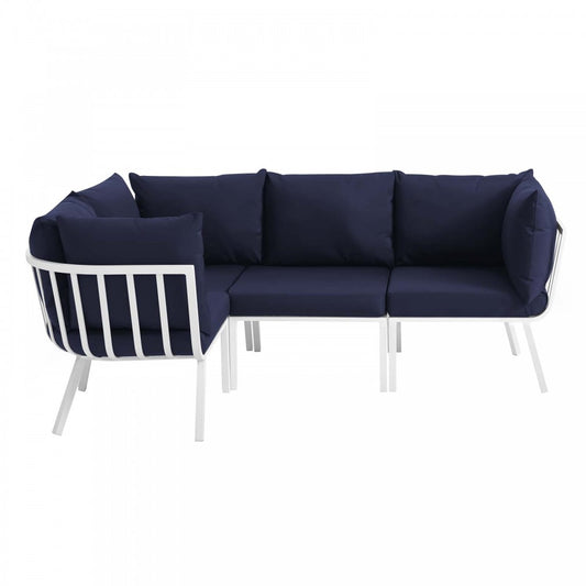 Riverside 4 Piece Outdoor Patio Aluminum Sectional, White Navy