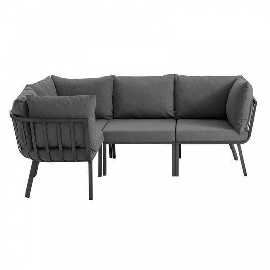 Riverside 4 Piece Outdoor Patio Aluminum Sectional, Gray Charcoal