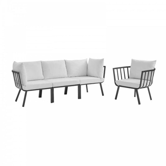 Riverside 4 Piece Outdoor Patio Aluminum Set, Gray White, EEI-3784-SLA-WHI