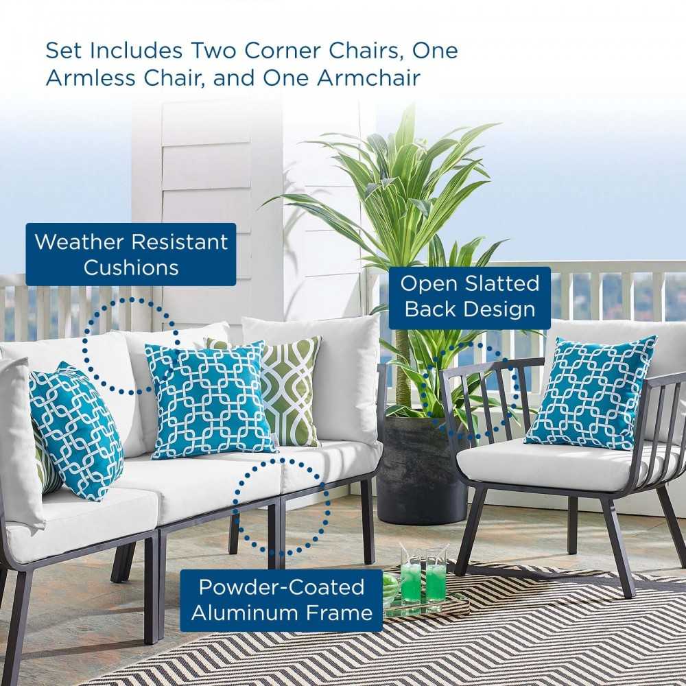 Riverside 4 Piece Outdoor Patio Aluminum Set, Gray White, EEI-3784-SLA-WHI