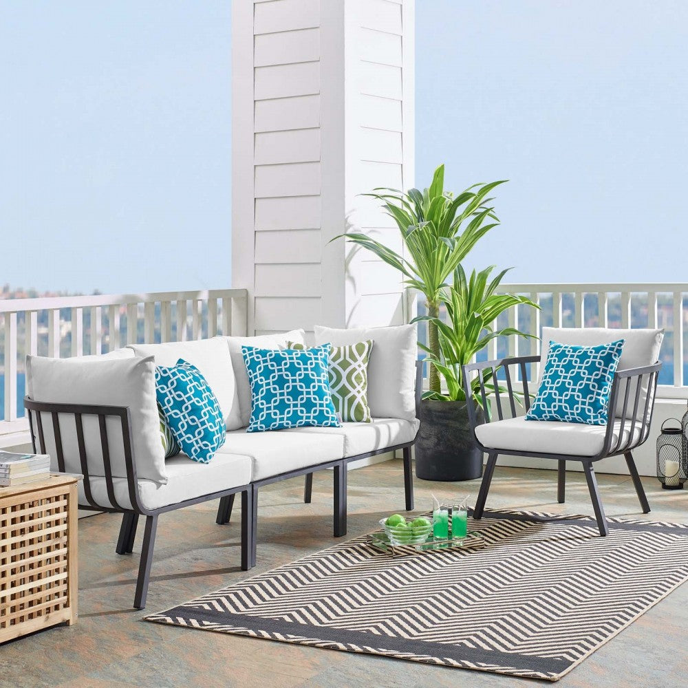 Riverside 4 Piece Outdoor Patio Aluminum Set, Gray White, EEI-3784-SLA-WHI