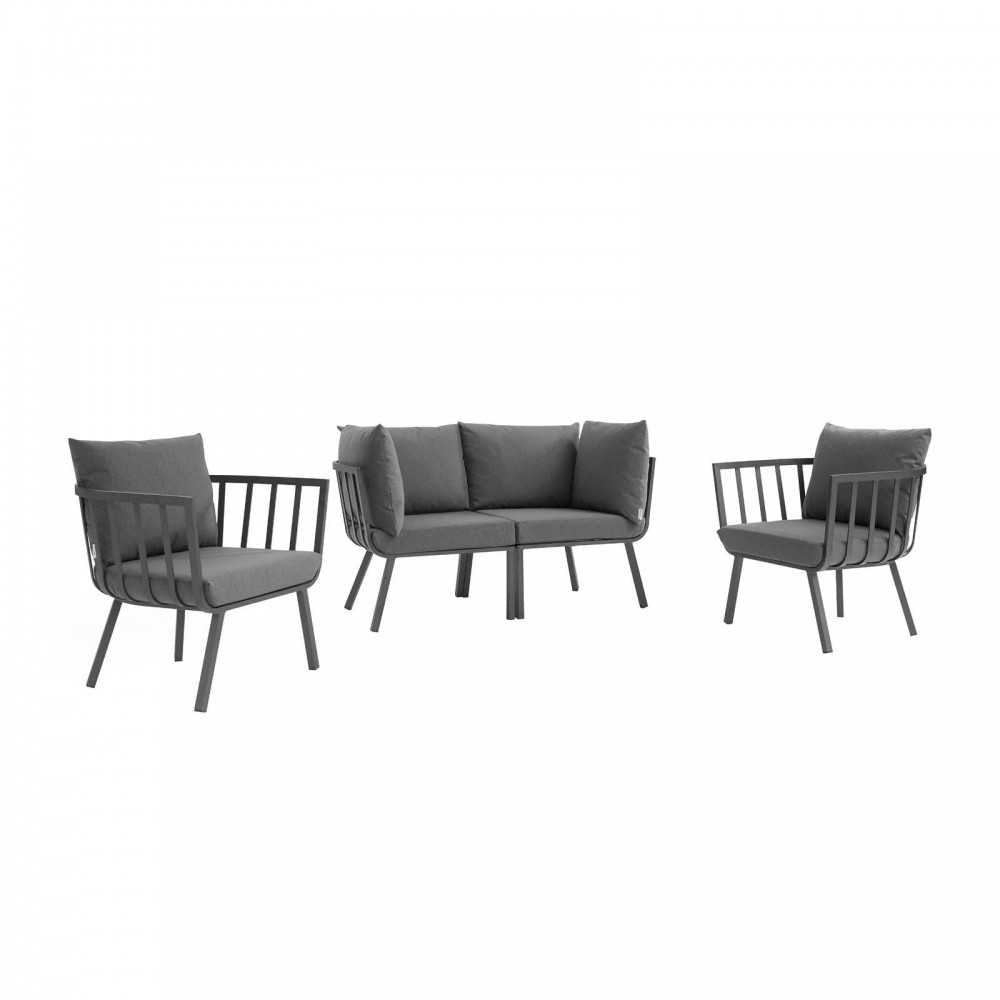 Riverside 4 Piece Outdoor Patio Aluminum Set, Gray Charcoal, EEI-3787-SLA-CHA