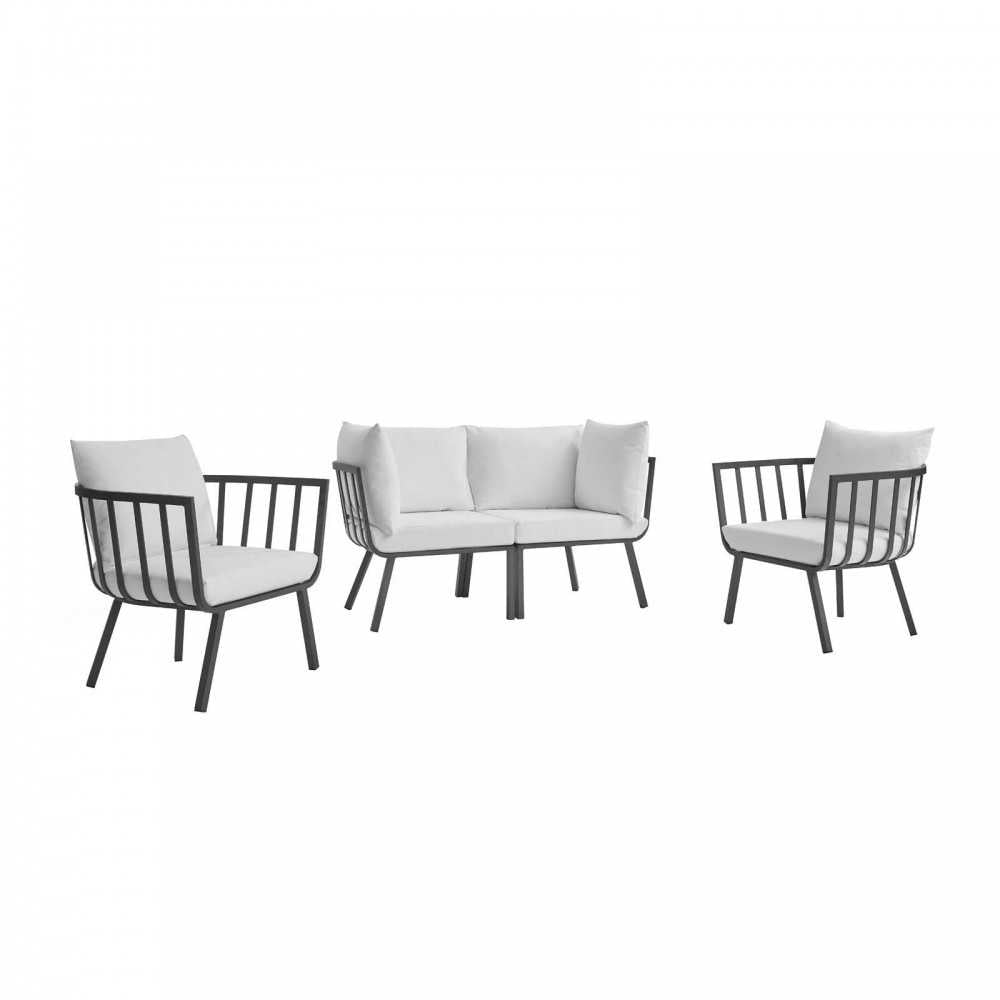 Riverside 4 Piece Outdoor Patio Aluminum Set, Gray White, EEI-3787-SLA-WHI