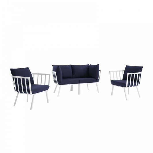 Riverside 4 Piece Outdoor Patio Aluminum Set, White Navy, EEI-3787-WHI-NAV