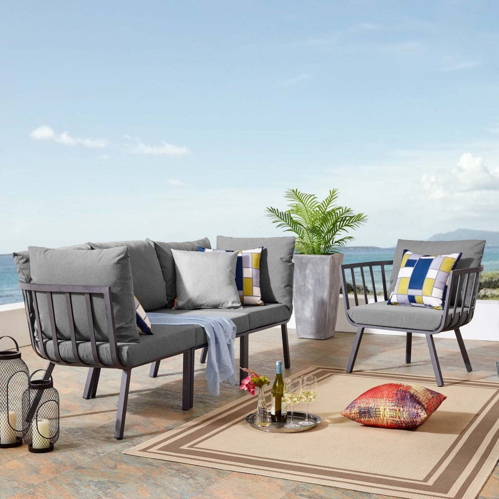 Riverside 4 Piece Outdoor Patio Aluminum Set, Gray Charcoal, EEI-3784-SLA-CHA