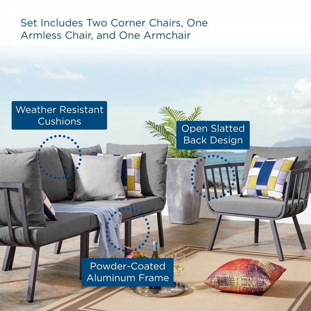 Riverside 4 Piece Outdoor Patio Aluminum Set, Gray Charcoal, EEI-3784-SLA-CHA