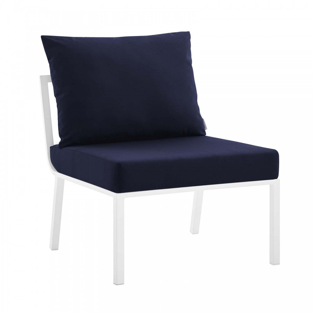 Riverside 5 Piece Outdoor Patio Aluminum Sectional, White Navy