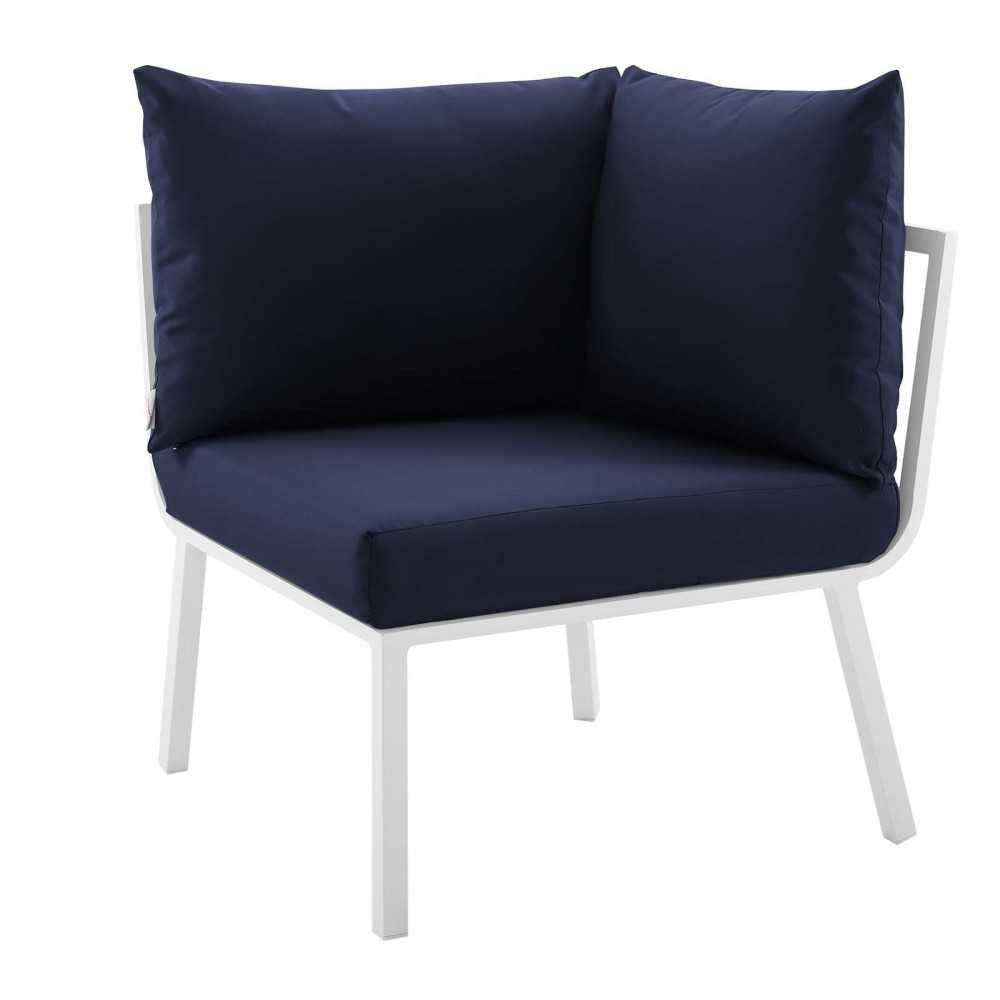 Riverside 5 Piece Outdoor Patio Aluminum Sectional, White Navy