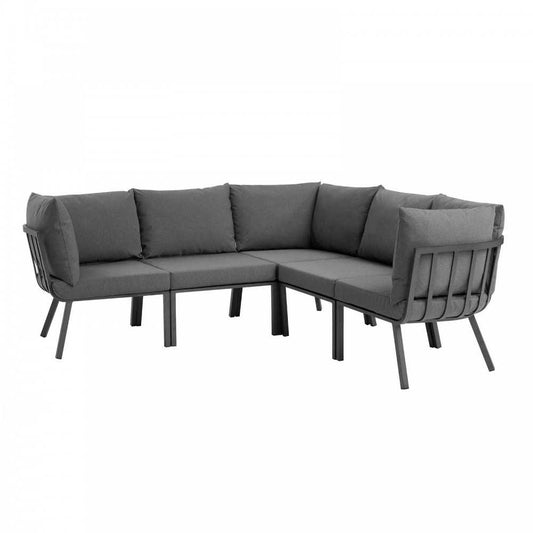 Riverside 5 Piece Outdoor Patio Aluminum Sectional, Gray Charcoal