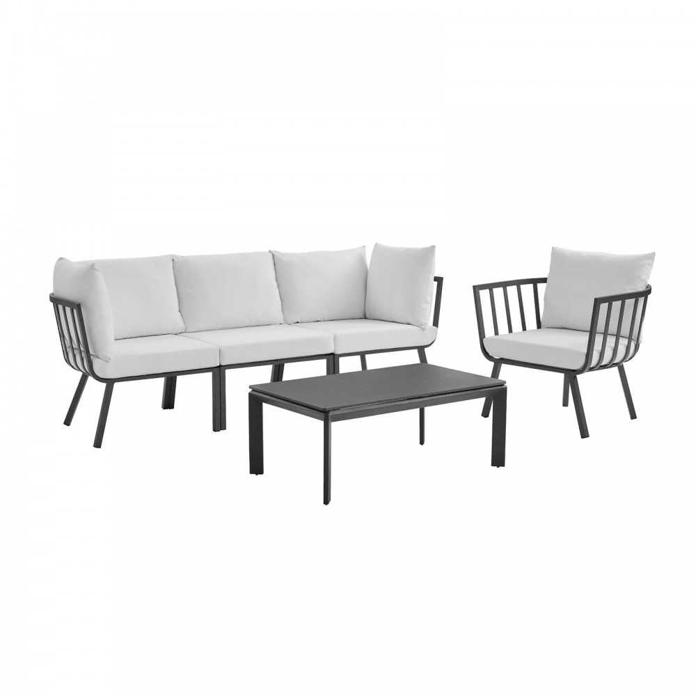 Riverside 5 Piece Outdoor Patio Aluminum Set, Gray White, EEI-3783-SLA-WHI