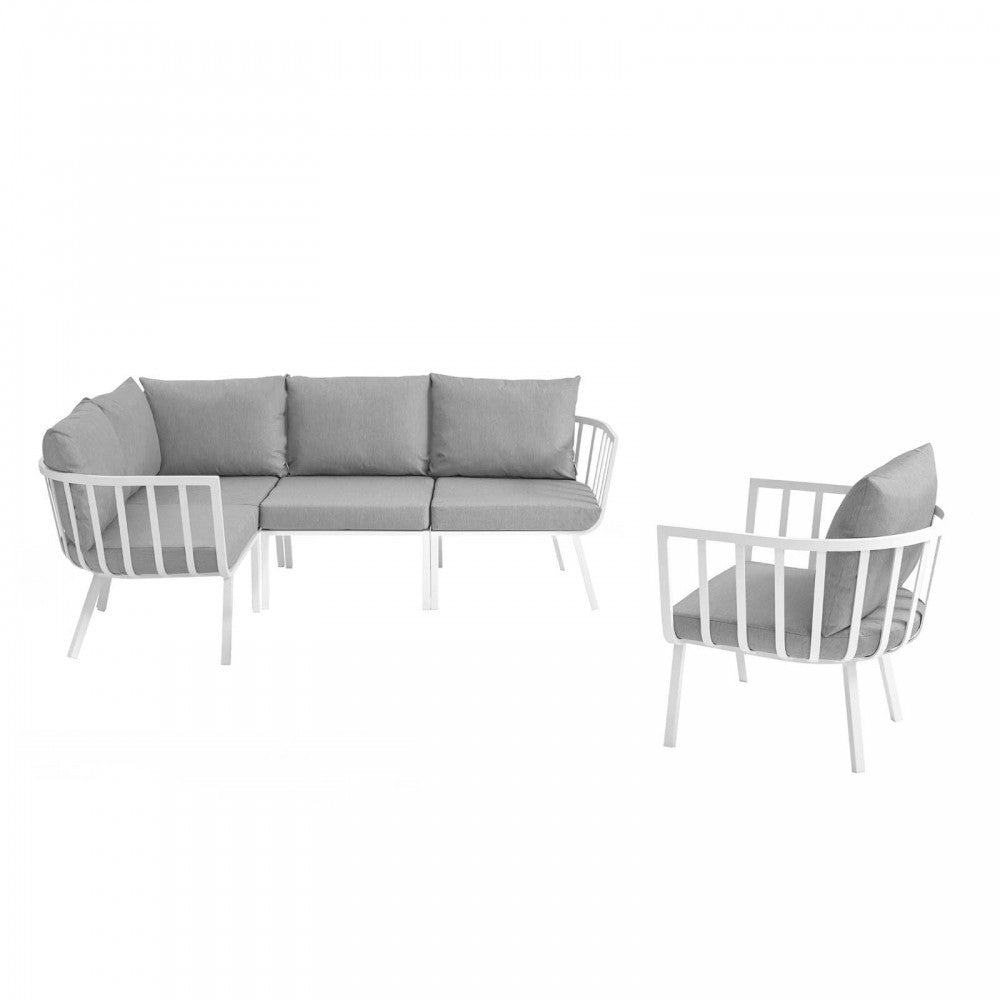 Riverside 5 Piece Outdoor Patio Aluminum Set, White Gray, EEI-3792-WHI-GRY