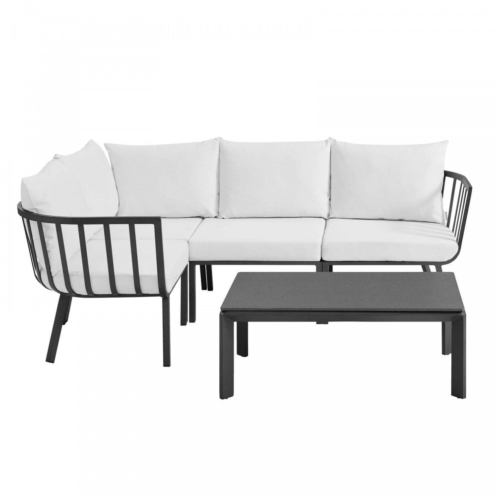 Riverside 5 Piece Outdoor Patio Aluminum Set, Gray White, EEI-3793-SLA-WHI