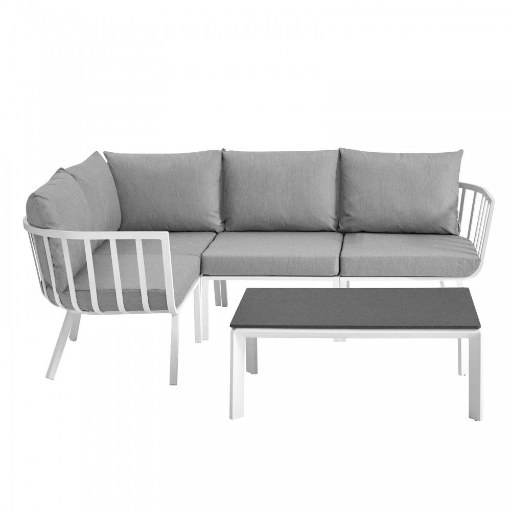 Riverside 5 Piece Outdoor Patio Aluminum Set, White Gray, EEI-3793-WHI-GRY