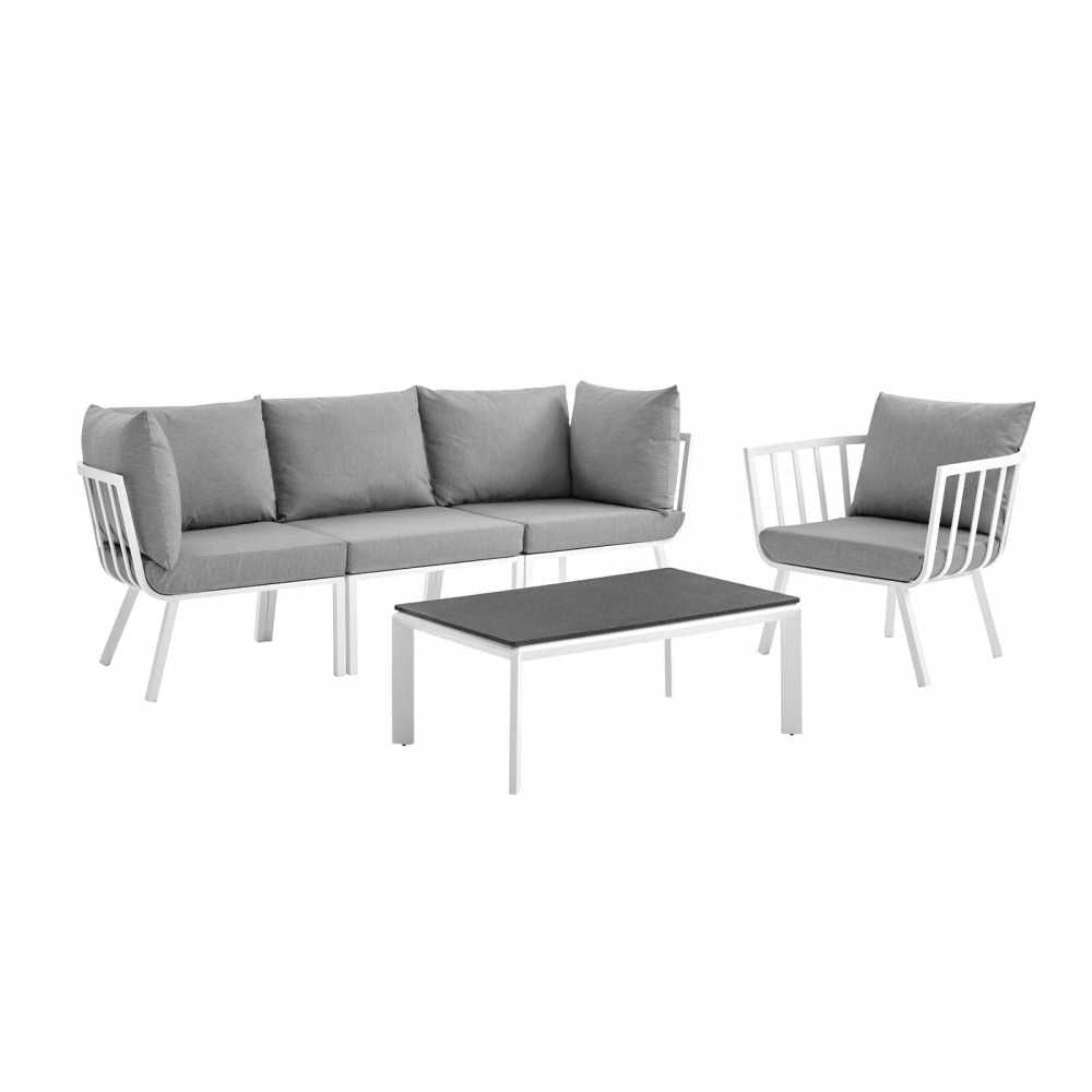 Riverside 5 Piece Outdoor Patio Aluminum Set, White Gray, EEI-3783-WHI-GRY