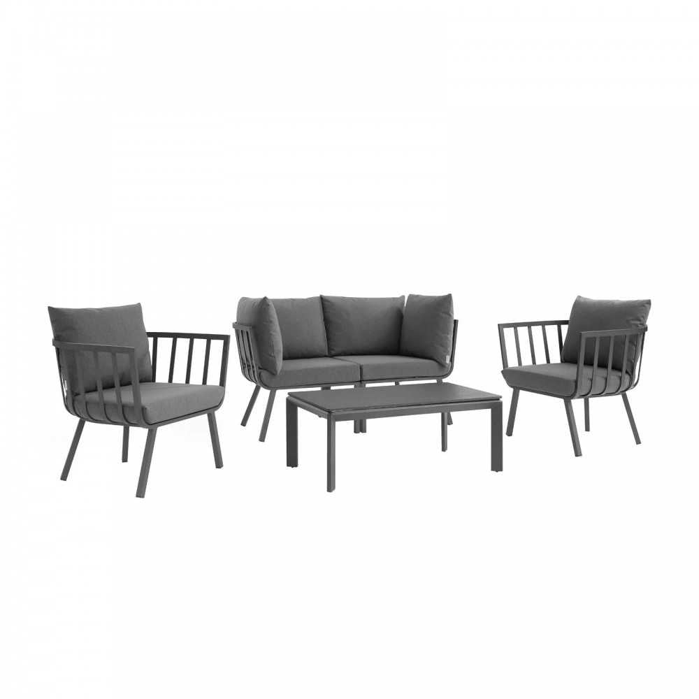 Riverside 5 Piece Outdoor Patio Aluminum Set, Gray Charcoal, EEI-3786-SLA-CHA