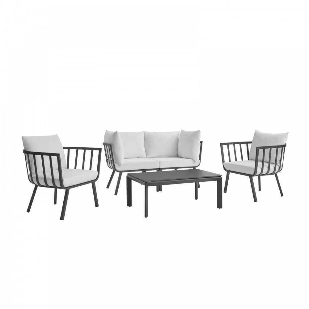 Riverside 5 Piece Outdoor Patio Aluminum Set, Gray White, EEI-3786-SLA-WHI