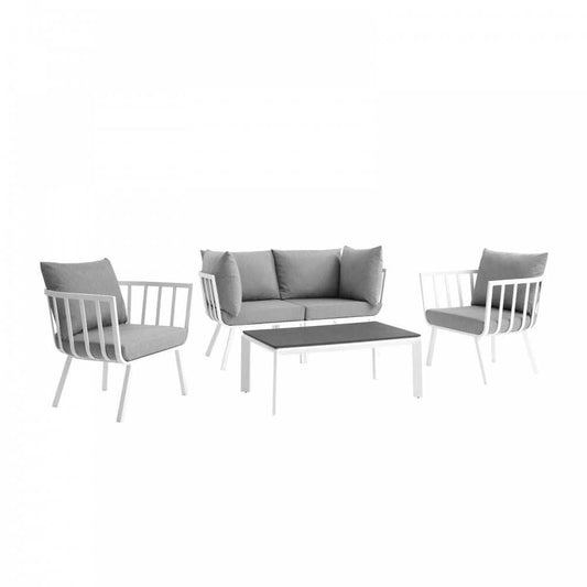 Riverside 5 Piece Outdoor Patio Aluminum Set, White Gray, EEI-3786-WHI-GRY