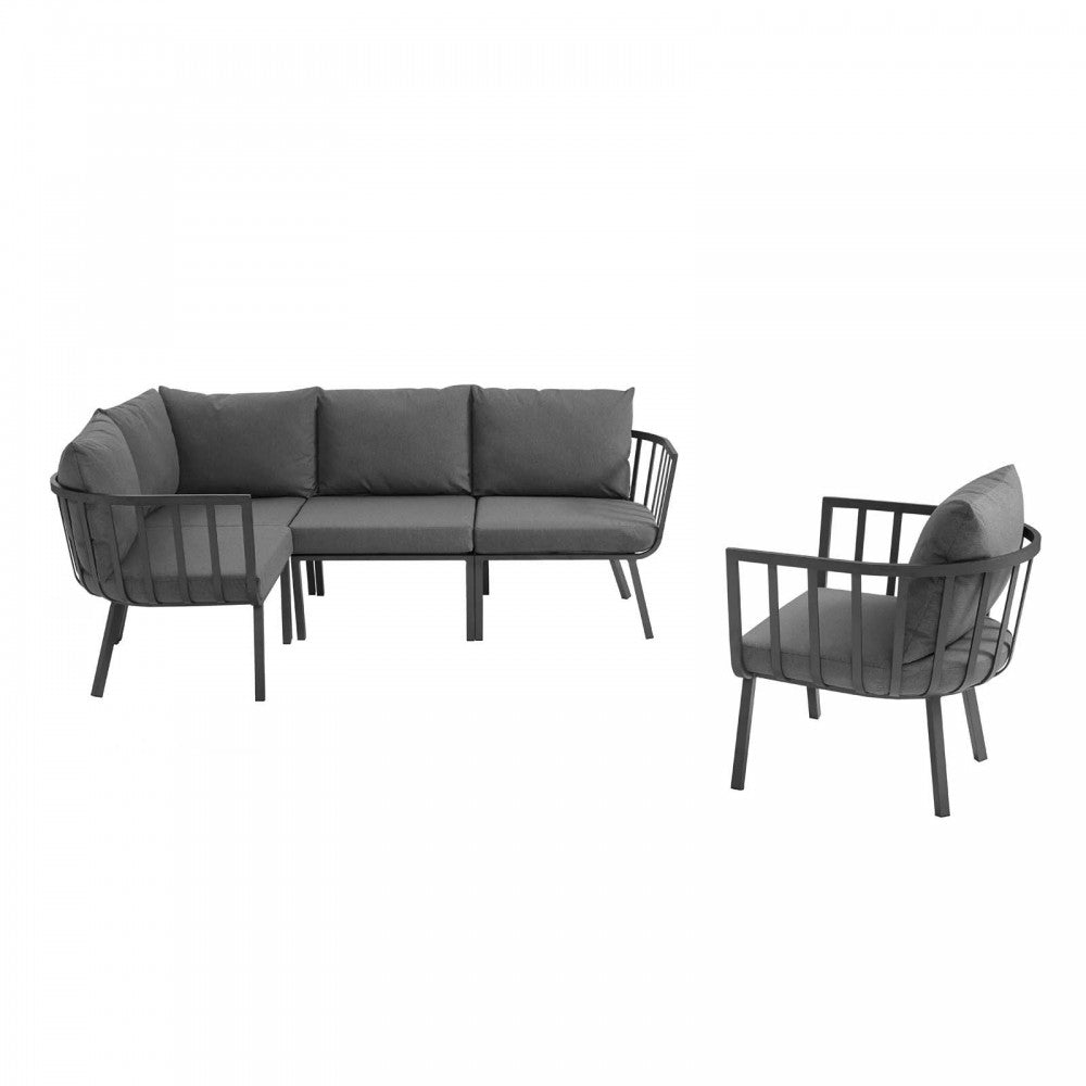 Riverside 5 Piece Outdoor Patio Aluminum Set, Gray Charcoal, EEI-3792-SLA-CHA