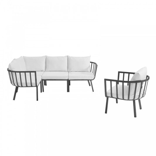 Riverside 5 Piece Outdoor Patio Aluminum Set, Gray White, EEI-3792-SLA-WHI