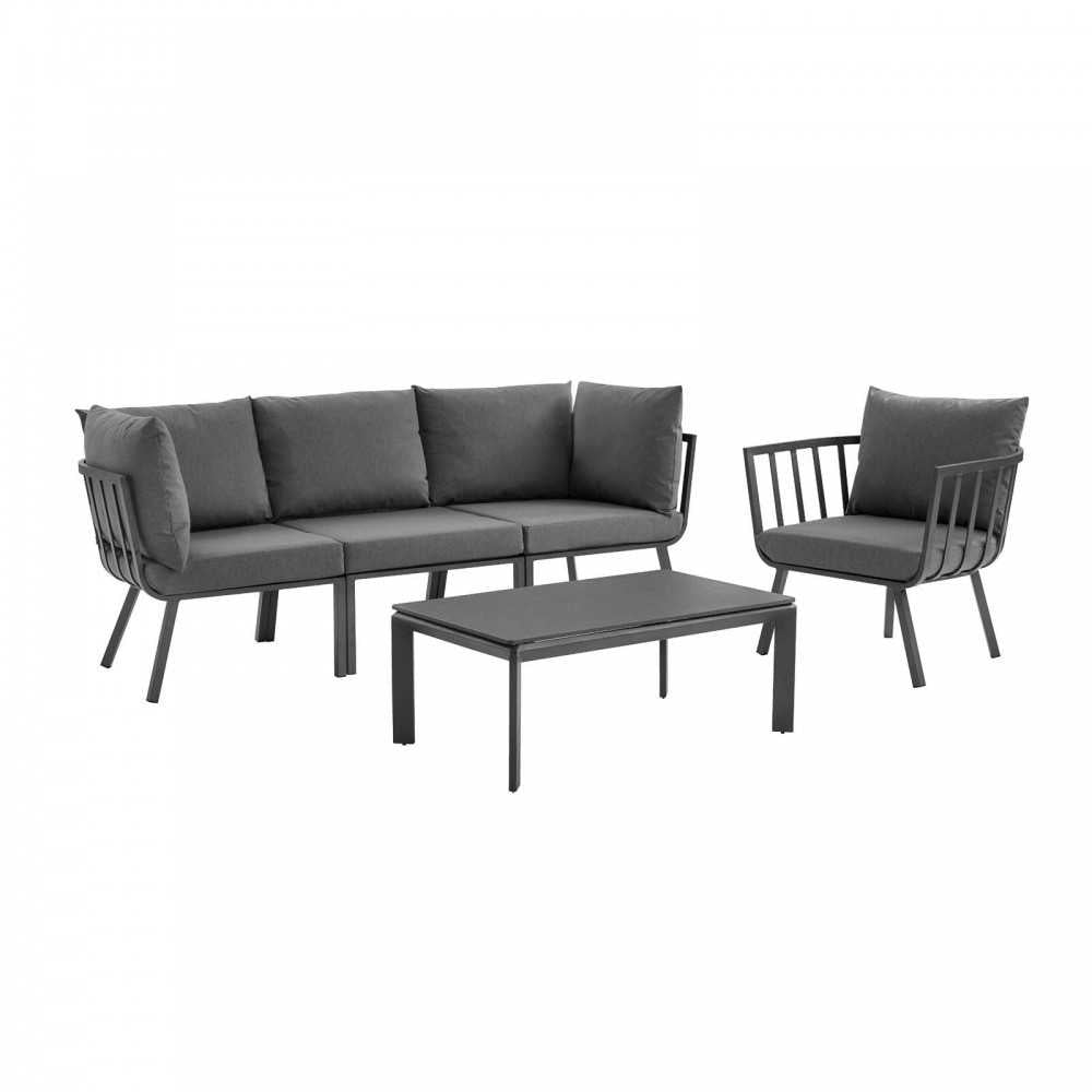 Riverside 5 Piece Outdoor Patio Aluminum Set, Gray Charcoal, EEI-3783-SLA-CHA