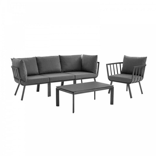 Riverside 5 Piece Outdoor Patio Aluminum Set, Gray Charcoal, EEI-3783-SLA-CHA