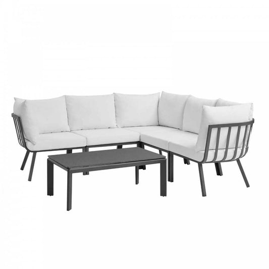 Riverside 6 Piece Outdoor Patio Aluminum Set, Gray White, EEI-3788-SLA-WHI