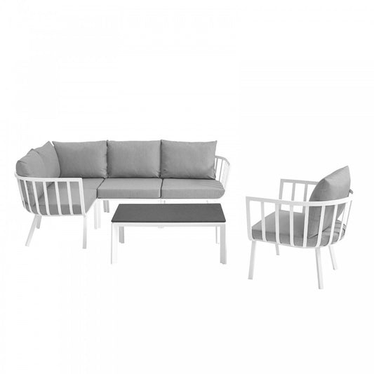 Riverside 6 Piece Outdoor Patio Aluminum Set, White Gray, EEI-3795-WHI-GRY