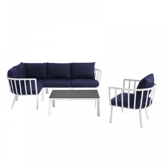 Riverside 6 Piece Outdoor Patio Aluminum Set, White Navy, EEI-3795-WHI-NAV