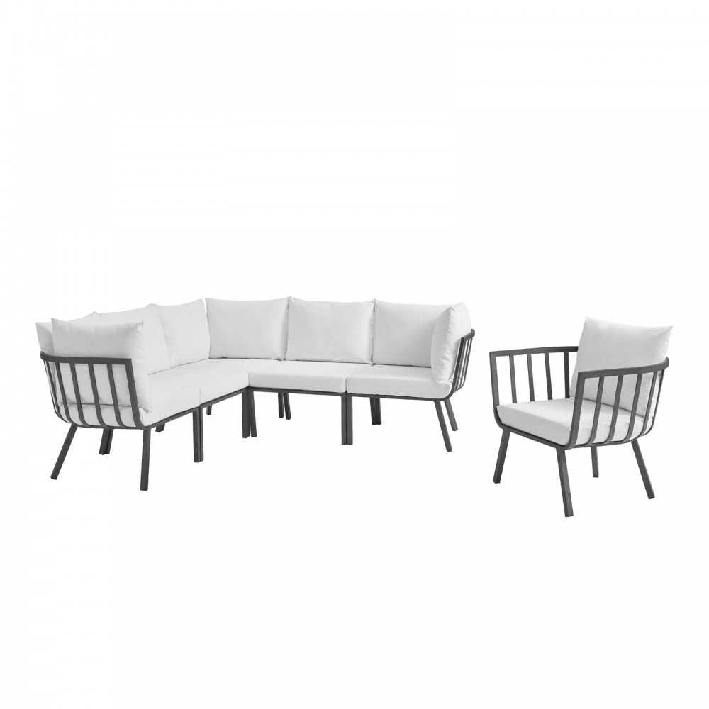 Riverside 6 Piece Outdoor Patio Aluminum Set, Gray White, EEI-3791-SLA-WHI