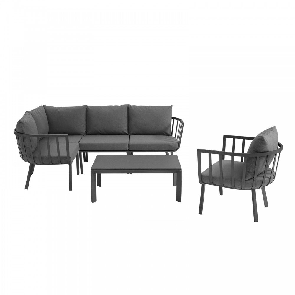 Riverside 6 Piece Outdoor Patio Aluminum Set, Gray Charcoal, EEI-3795-SLA-CHA