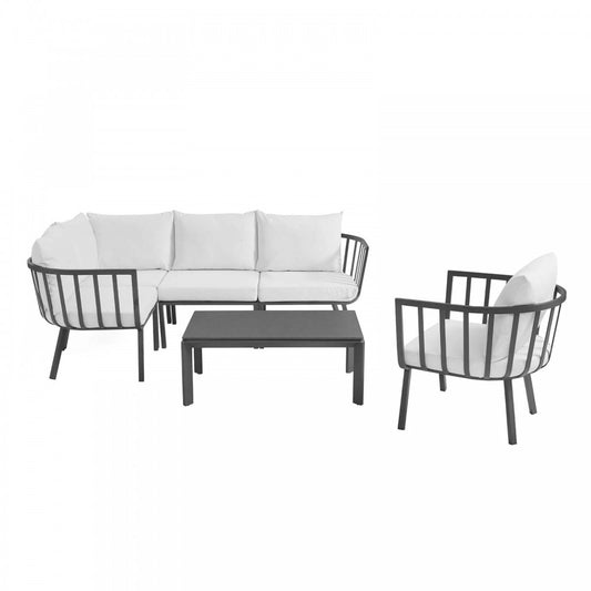 Riverside 6 Piece Outdoor Patio Aluminum Set, Gray White, EEI-3795-SLA-WHI