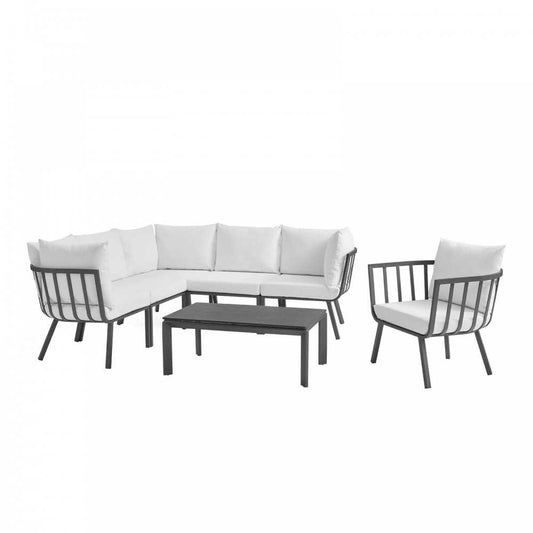 Riverside 7 Piece Outdoor Patio Aluminum Set, Gray White