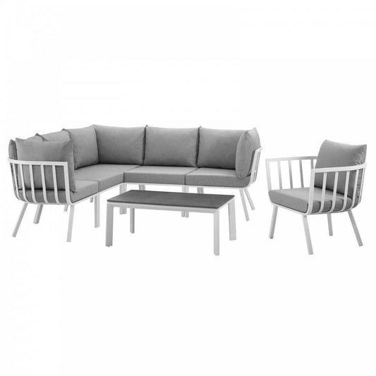 Riverside 7 Piece Outdoor Patio Aluminum Set, White Gray