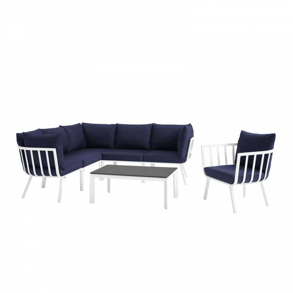 Riverside 7 Piece Outdoor Patio Aluminum Set, White Navy