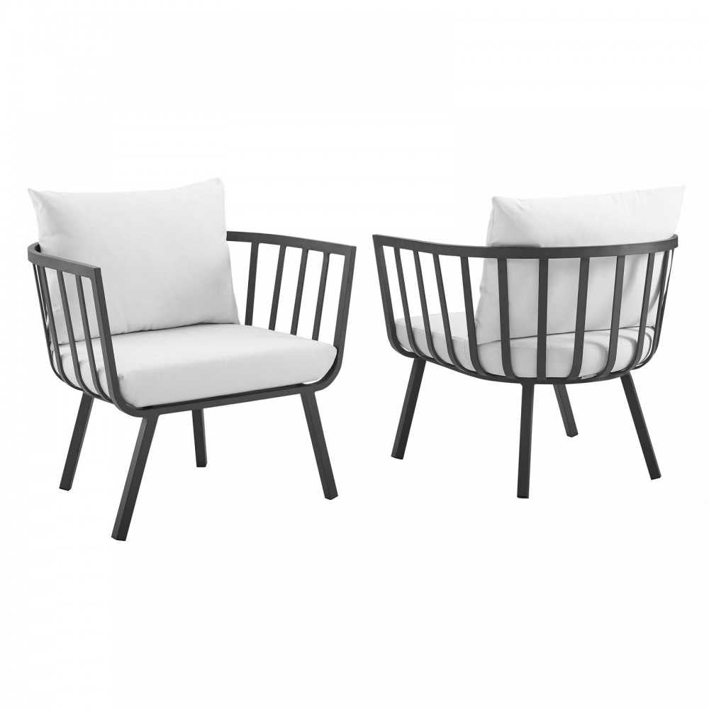 Riverside Outdoor Patio Aluminum Armchair Set of 2, Gray White